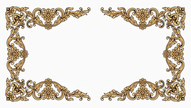 Ornate gold filigree corner border and frame elements isolated on white background