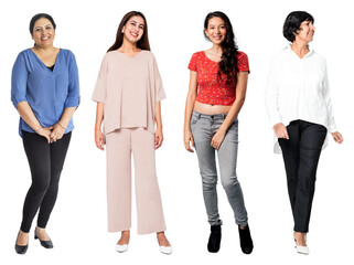 Obraz premium PNG Diverse women smiling together on transparent background
