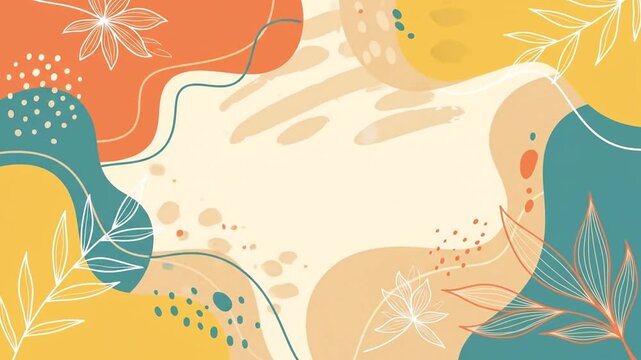Abstract organic background with botanical leaves and earthy pastel shapes.