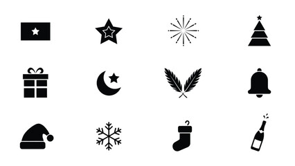 Holiday seasonal celebration icons set including christmas tree star and winter symbols. © Tuli