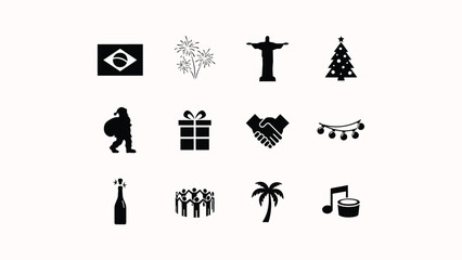 Christmas and holiday season icon set featuring festive decorations and social gathering. © Tuli