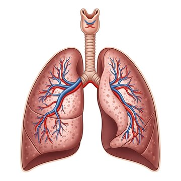 Human lungs with bronchial tubes and blood vessels illustration.