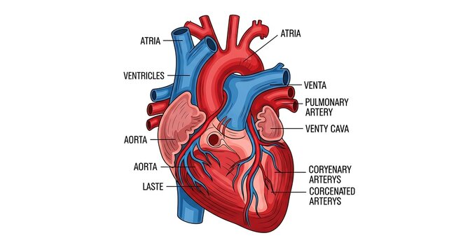Detailed anatomical diagram of the human heart structure.