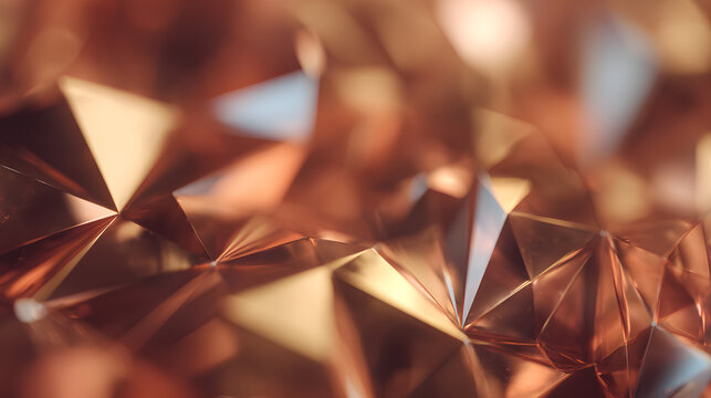 Abstract background featuring reflective metallic geometric shapes with soft golden lighting and sharp edges in a macro digital art style