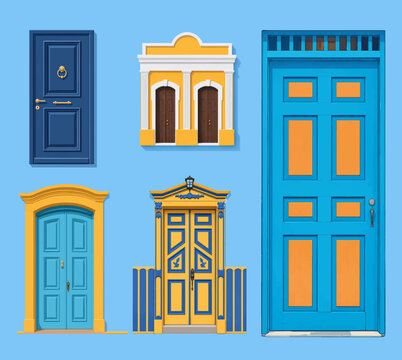 Colonial doors, historical heritage, modern door design, modern and classic architecture, 2D architecture, 2D door design