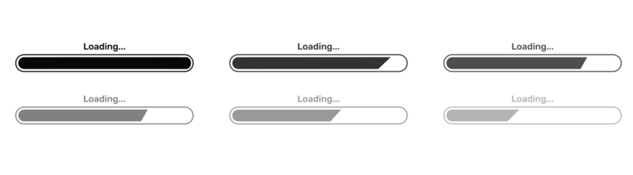 Horizontal progress bar elements with loading text for software and web application interfaces
