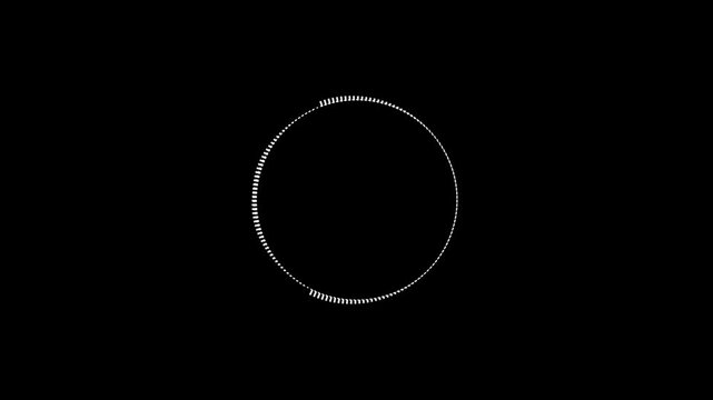 Minimalist circular waveform interface with white frequency lines, modern audio visualization and futuristic voice signal animation on black screen background. 4k