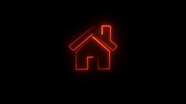 Abstract glowing red color neon home outline icon. home button icon animation.