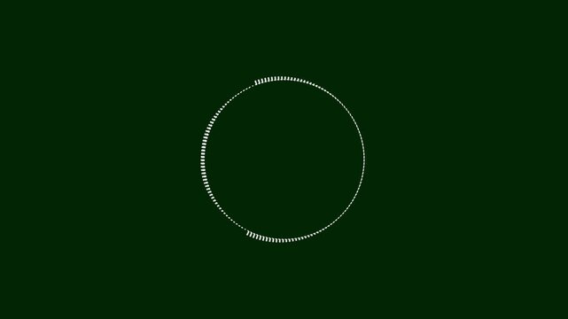 Minimalist circular waveform interface with white frequency lines, modern audio visualization and futuristic voice signal animation on dark green screen background. 4k