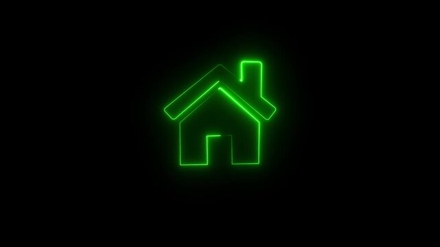 Abstract glowing red color neon home outline icon. home button icon animation.