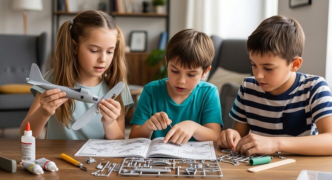 Children collaborating on a school assignment together.