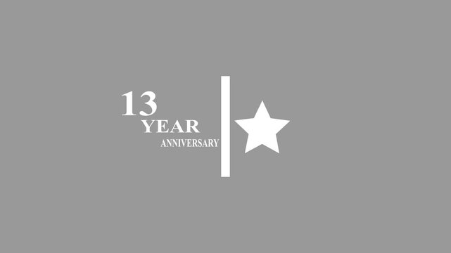13 Years Anniversary Motion Graphic 4K footage with star.  Particles and Number, Animated 13 years  Wishes ,white  Background with alpha channel 4k animation video.