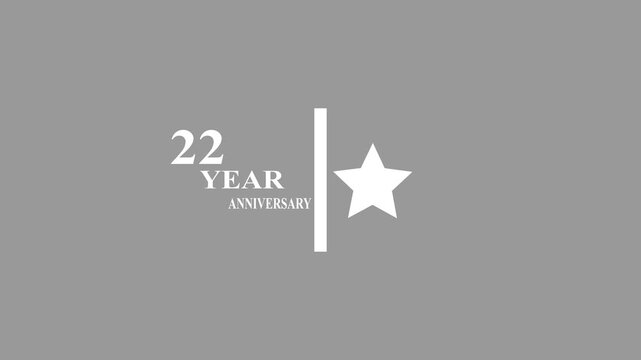 22 Years Anniversary Motion Graphic 4K footage with star.  Particles and Number, Animated 22 years Wishes ,white  Background with alpha channel 4k animation video.
