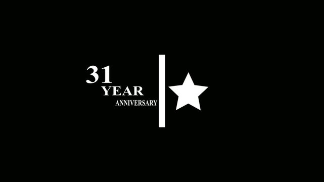31 Years Anniversary Motion Graphic 4K footage with star.  Particles and Number, Animated 31 years  Wishes black  Background with alpha channel 4k animation video.