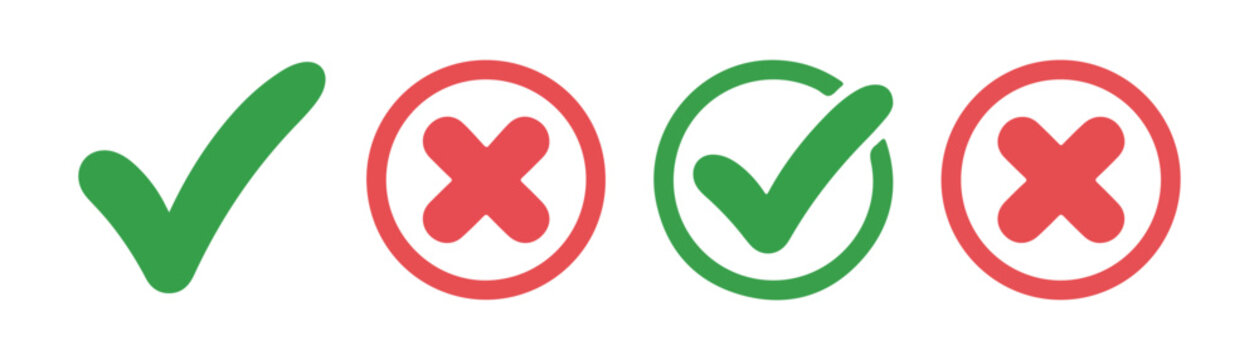 Set of green check marks and red cross icons for feedback and validation of user survey responses.