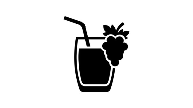 Glass of grape juice with straw and grapes icon.
