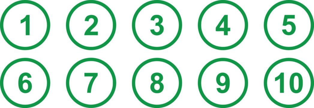 Numbered circles graphic ten green circles with sequential numbers one through ten