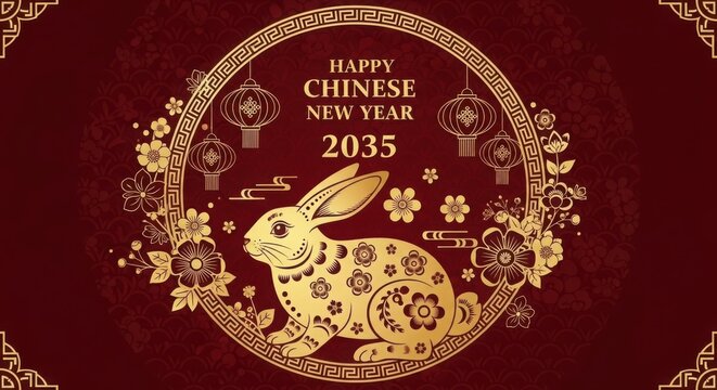 Happy chinese new year 2035 rabbit design illustration