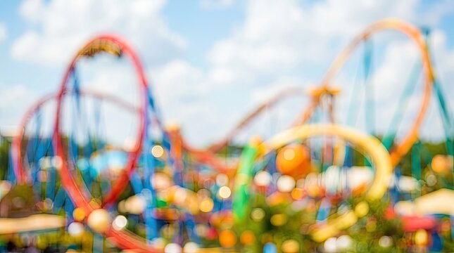 Vibrant Roller Coaster Ride at Amusement Park on Sunny Day.