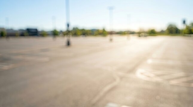 Vast Empty Outdoor Parking Lot Under Bright Sunny Sky.