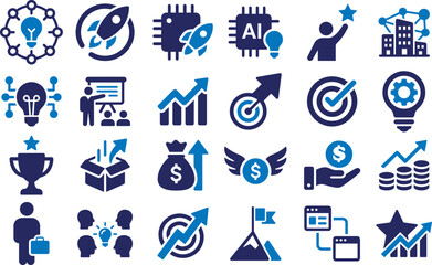 Fototapeta premium Business growth and technology icons set vector illustration