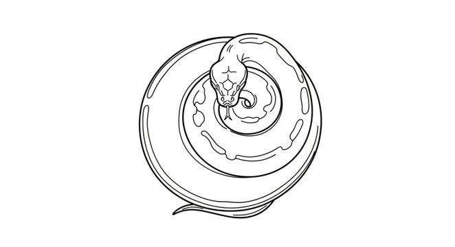 Coiled Snake Line Art Illustration.
