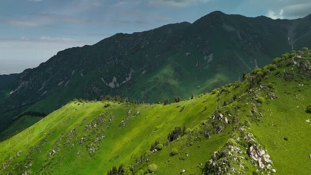 Aerial Mountains landscape in Kazakhstan