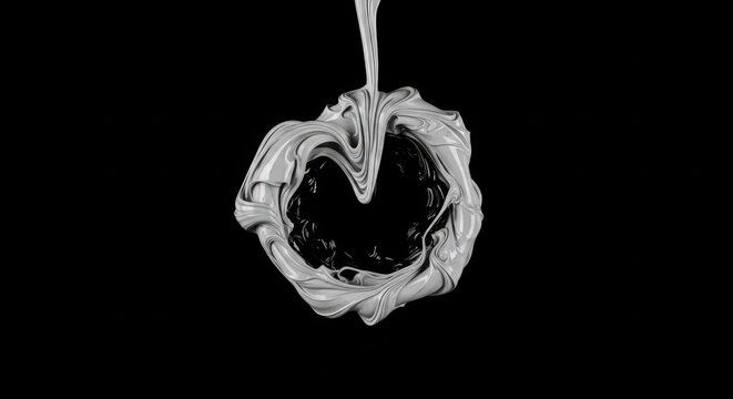 Thick white liquid paint in dynamic swirling motion against a dark background, captured mid-flow.