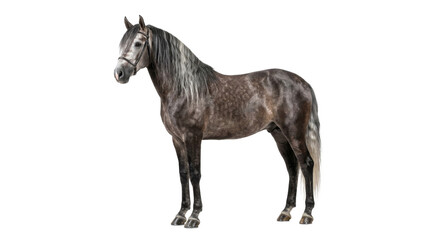 Elegant dapple grey horse with flowing mane and tail standing proudly © Sapphire