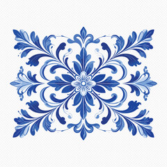 Fototapeta premium Blue floral damask pattern design element isolated on transparent background for decorative and artistic uses
