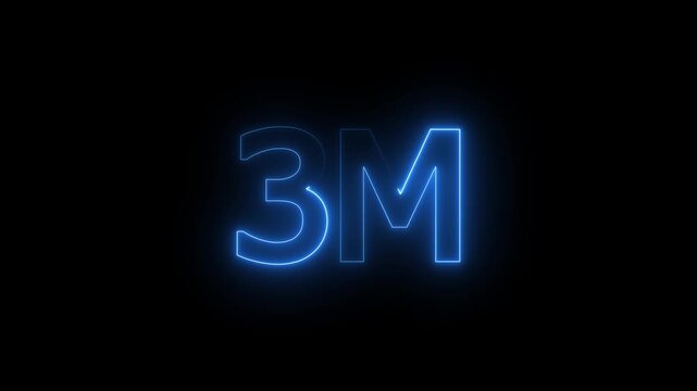 3 Millions Glowing neon line Letter Icon Animation. 3M followers and subscribers on black background 4K Video.