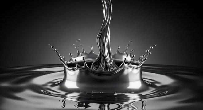 A Sterling Silver Liquid Metal Splash Creating a Crown Shape in a Dynamic Flow Motion