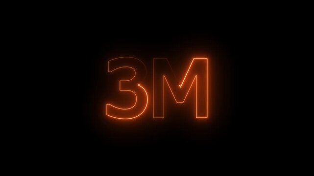 3 Millions Glowing neon line Letter Icon Animation. 3M followers and subscribers on black background 4K Video.