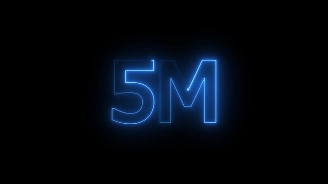 5 Millions Glowing neon line Letter Icon Animation. 5M followers and subscribers on black background 4K Video.