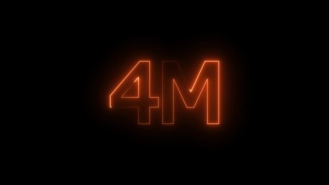 Glowing neon light 4M followers or subscribers celebration text animation on black background, Number 4M Neon Futuristic Effect, Trendy Glow Lighting, 4M animation neon text effect motion