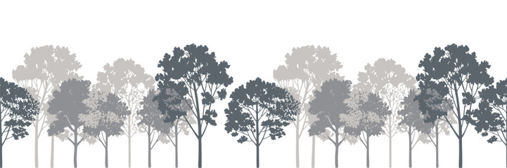 Architectural CAD trees, minimal line drawing, side view forest outlines, wetland vegetation elements, landscape design vector illustration. © AYAT