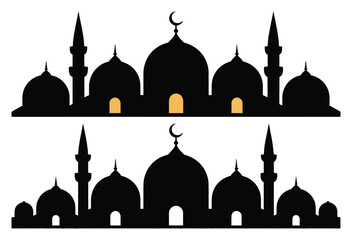 Silhouette of islamic mosque buildings with domes and minarets for ramadan and religious celebrations © Sultana