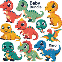 Cute Baby Dinosaur Bundle Cartoon Collection with Colorful Prehistoric Characters for Kids Educational Design © MdAbdullahAl
