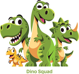 Cute Dino Squad Cartoon Dinosaur Group Illustration with Friendly Prehistoric Characters for Kids Educational Design © MdAbdullahAl