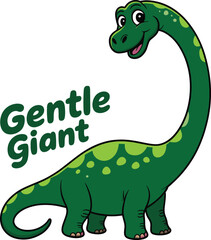 Cute Gentle Giant Dinosaur Cartoon Illustration with Long Neck Sauropod Character for Kids Design © MdAbdullahAl