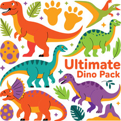Ultimate Dino Pack Cartoon Dinosaur Collection with Prehistoric Characters Eggs Footprints and Nature Elements © MdAbdullahAl
