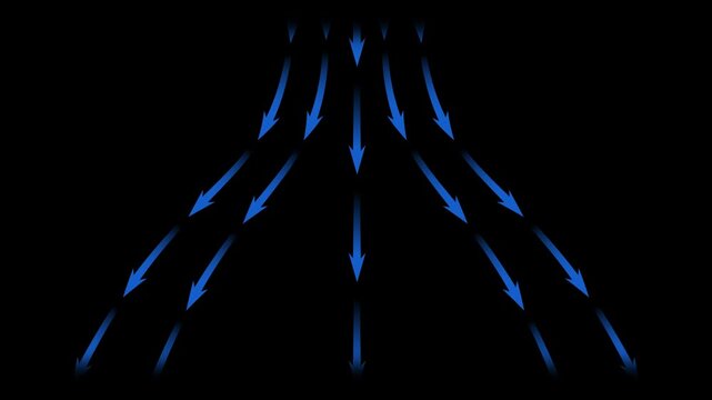 Blue wind direction arrow spreading downwards animation. alpha channel