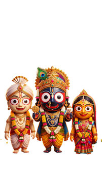 Cute cartoon style lord jagannath with balabhadra and subhadra isolated on transparent background
