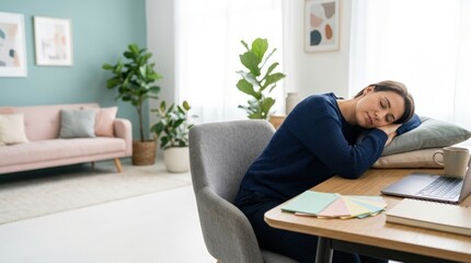 Fototapeta premium Marketing strategist napping at desk in bright creative studio
