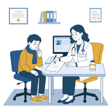 Female doctor writing prescription for sick kid at consultation