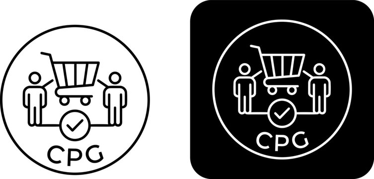 Vector icons of cpg shopping cart with two people and a checkmark