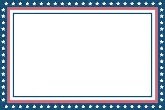 Blank rectangle frame with elements of the US flag isolated on a transparent background decorative patriotic border design featuring copy space for Independence Day celebrations,