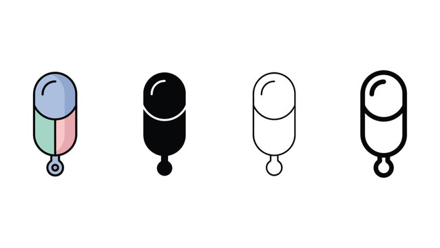 Four colorful and black line icons of pacifiers on white background