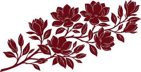 Elegant magnolia flower branch vector, blooming botanical illustration, decorative floral design element, nature-inspired graphic for wedding invitations and spring projects isolated on White © Ambreen