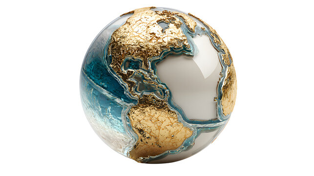 Golden globe with continental landmasses and ocean depths positioned over a browser window, clean white background